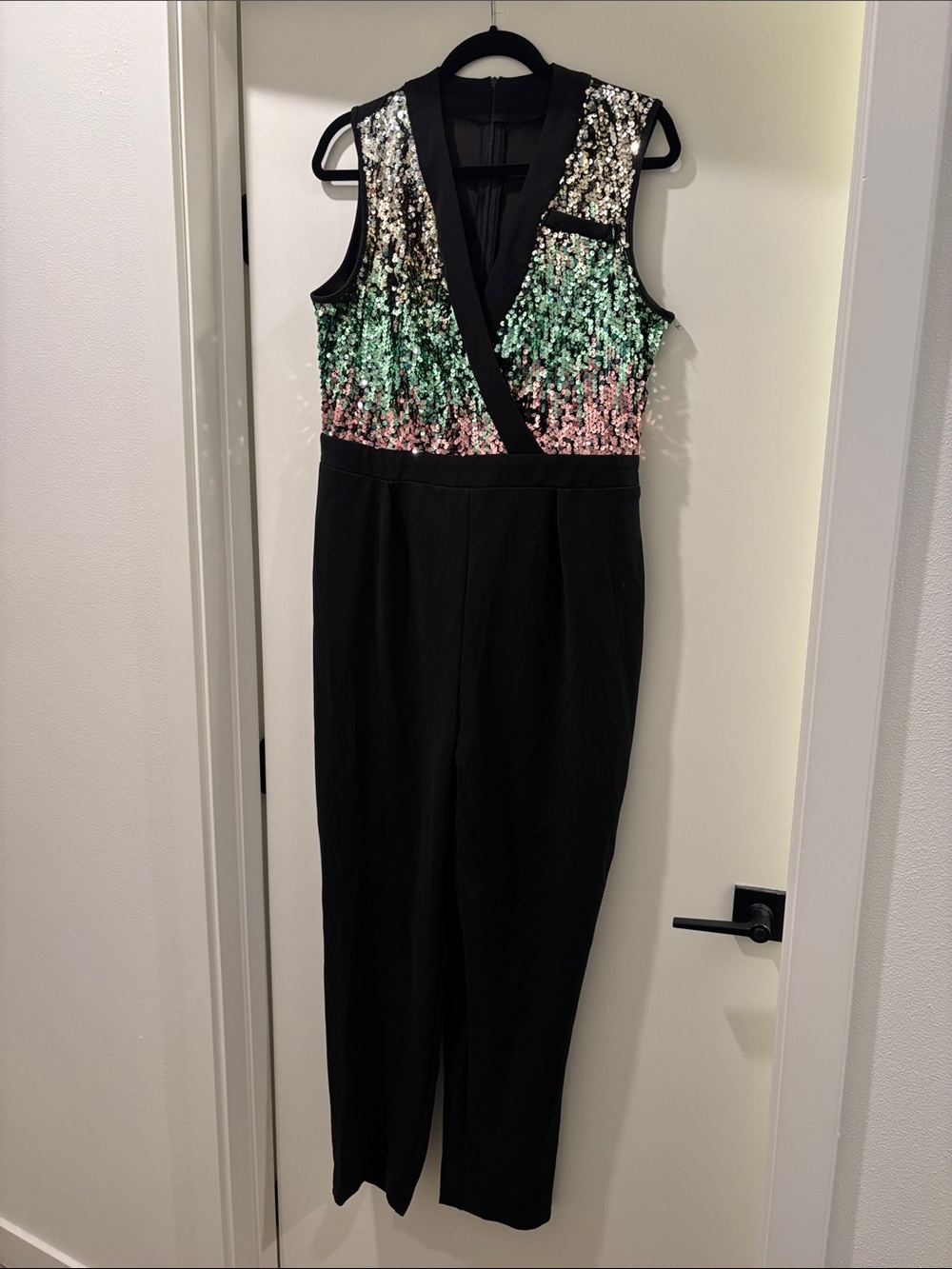 Sequin Bodice Black Jumpsuit with Green & Pink Ombre Sequins